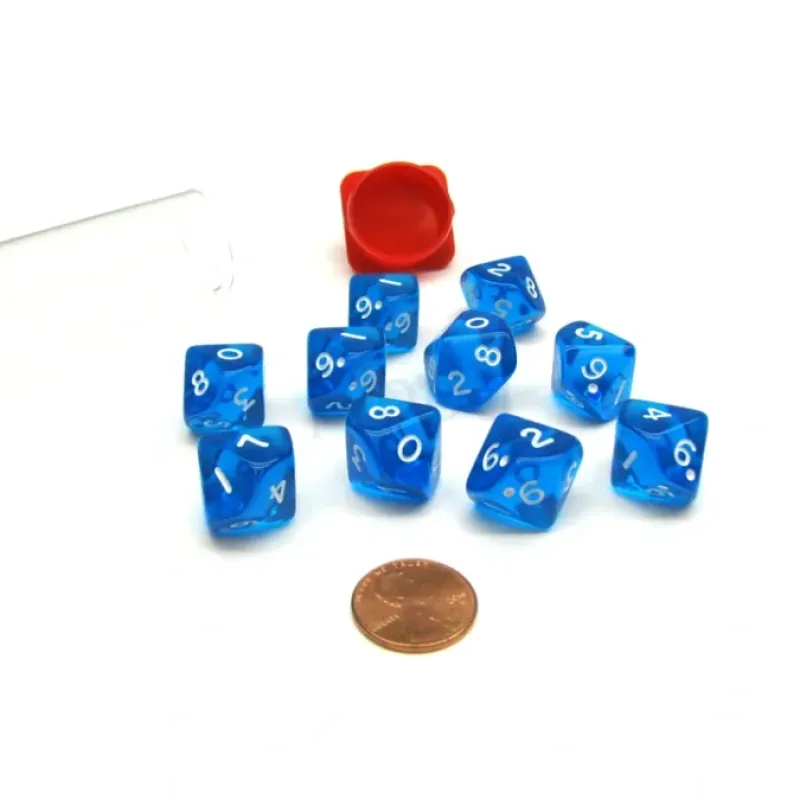 Dice>Pack of 10 Transparent 10 Sided D10 16mm Dice - Blue - Your Source for Gaming Essentials