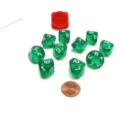 Dice>Pack of 10 Transparent 10 Sided D10 16mm Dice - Green - Your Source for Gaming Essentials