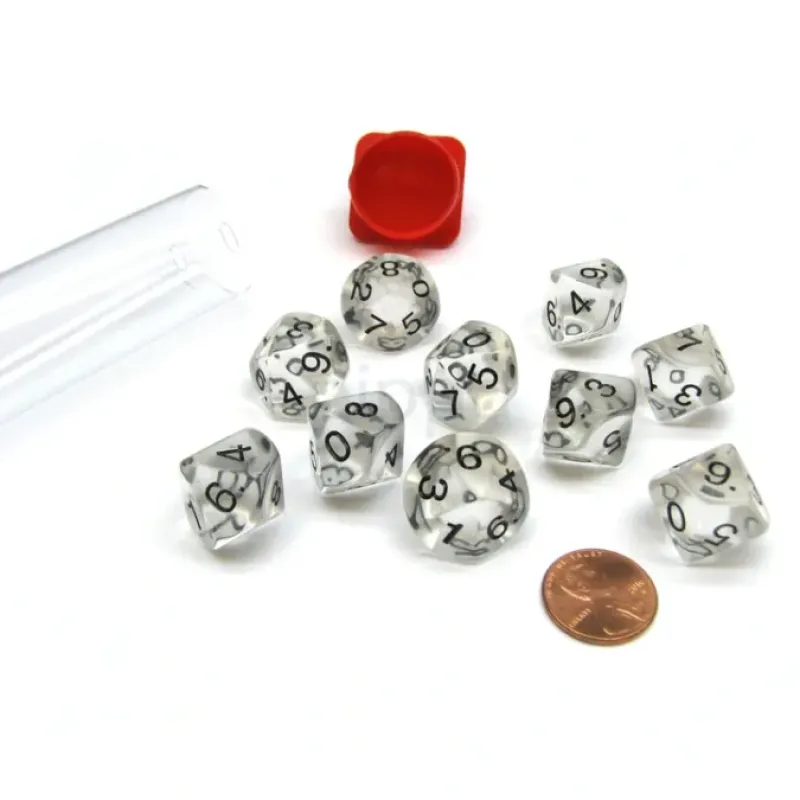 Dice>Pack of 10 Transparent 10 Sided D10 16mm Dice - Clear - Your Source for Gaming Essentials