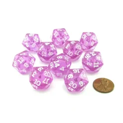 Dice>Pack of 10 Transparent 20 Sided D20 20mm Dice - Orchid - Your Source for Gaming Essentials