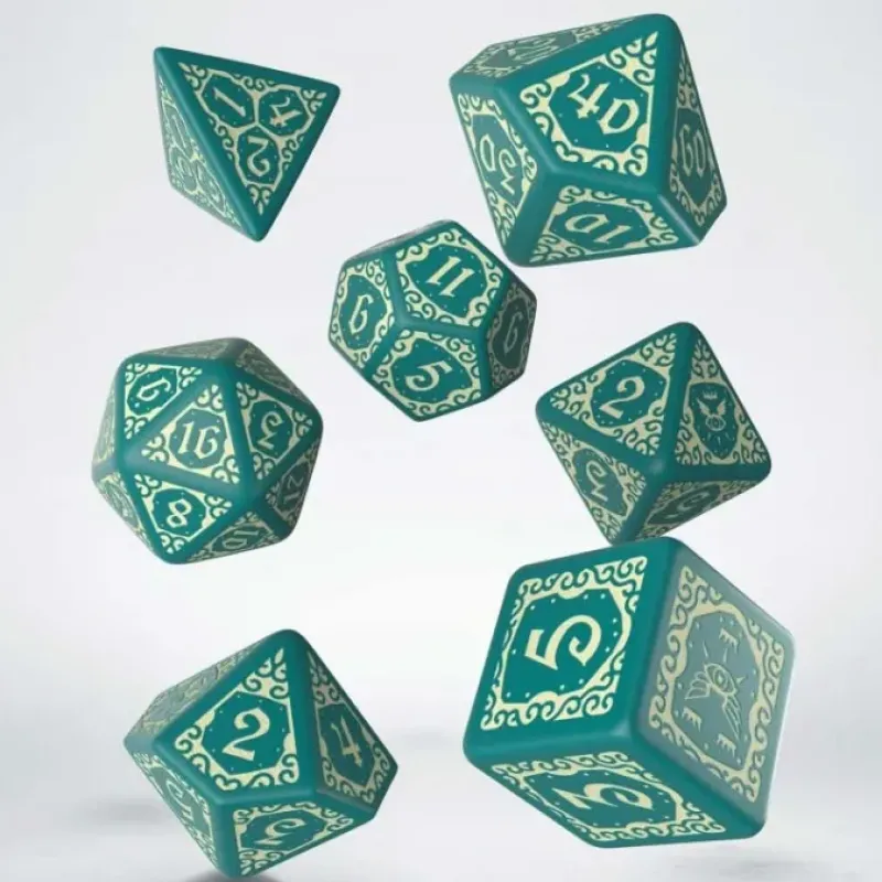 Dice>Pathfinder Agents of Edgewatch 7-Piece Polyhedral Dice Set - Turquoise with Beige Numbers - Your Source for Gaming Essentials