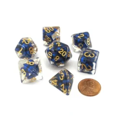 Dice>Pearl Resin 16mm 7-Die Polyhedral Dice Set - Royal Blue with Gold Numbers - Your Source for Gaming Essentials