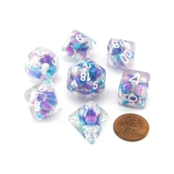 Dice>Pearl Resin 16mm 7-Die Polyhedral Dice Set - Gradient Purple Teal with White - Your Source for Gaming Essentials