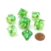 Dice>Pearl Resin 16mm 7-Die Polyhedral Dice Set - Sea Foam with Green Numbers - Your Source for Gaming Essentials