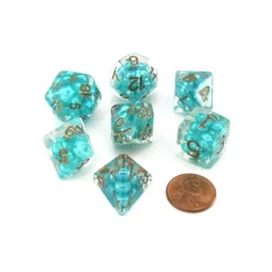 Dice>Pearl Resin 16mm 7-Die Polyhedral Dice Set - Teal with Copper Numbers - Your Source for Gaming Essentials