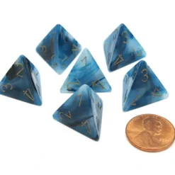 Dice>Phantom 18mm 4 Sided D4 Chessex Dice, 6 Pieces - Teal with Gold - Your Source for Gaming Essentials