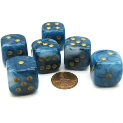 Dice>Phantom 20mm Big D6 Chessex Dice, 6 Pieces - Teal with Gold Pips - Your Source for Gaming Essentials