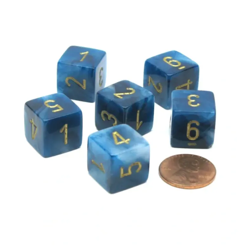 Dice>Phantom 15mm D6 Polyhedral Chessex Dice, 6 Pieces - Teal with Gold Numbers - Your Source for Gaming Essentials