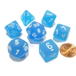 Dice>Polyhedral 7-Die Frosted Chessex Dice Set - Caribbean Blue with White Numbers - Your Source for Gaming Essentials