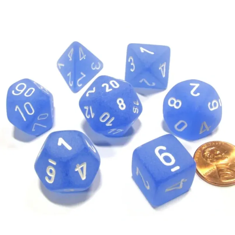 Dice>Polyhedral 7-Die Frosted Chessex Dice Set - Blue with White Numbers - Your Source for Gaming Essentials