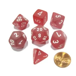 Dice>Polyhedral 7-Die Frosted Chessex Dice Set - Red with White Numbers - Your Source for Gaming Essentials