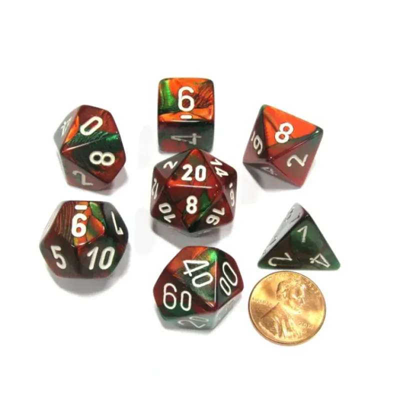 Dice>Polyhedral 7-Die Gemini Chessex Dice Set - Green-Red with White Numbers - Your Source for Gaming Essentials