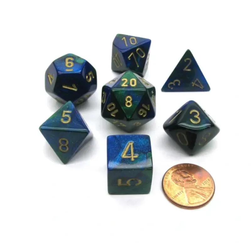 Dice>Polyhedral 7-Die Gemini Chessex Dice Set - Blue-Green with Gold Numbers - Your Source for Gaming Essentials