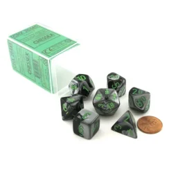 Dice>Polyhedral 7-Die Gemini Chessex Dice Set - Black-Grey with Green Numbers - Your Source for Gaming Essentials