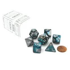 Dice>Polyhedral 7-Die Gemini Chessex Dice Set - Steel-Teal with White Numbers - Your Source for Gaming Essentials