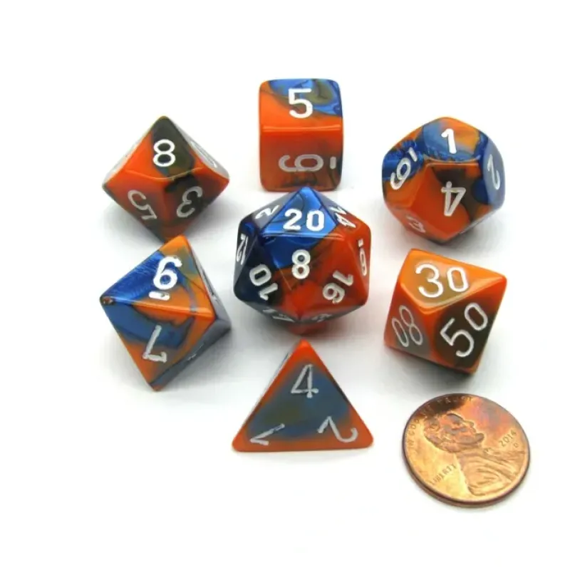 Dice>Polyhedral 7-Die Gemini Chessex Dice Set - Blue-Orange with White Numbers - Your Source for Gaming Essentials