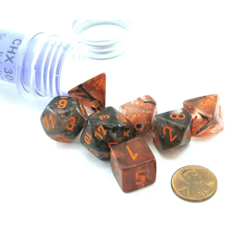 Dice>Polyhedral 7-Die Luminary Chessex Lab Dice 4 - Nebula Copper Matrix with Orange - Your Source for Gaming Essentials