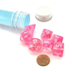 Dice>Polyhedral 7-Die Luminary Chessex Lab Dice 4 Set - Gemini Clear-Pink with White - Your Source for Gaming Essentials