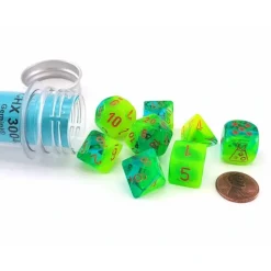 Dice>Polyhedral 7-Die Luminary Lab Dice 5 Set - Gemini Plasma Green-Teal with Orange - Your Source for Gaming Essentials