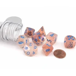 Dice>Polyhedral 7-Die Luminary Lab Dice 5 Set - Borealis Rose Gold with Light Blue - Your Source for Gaming Essentials