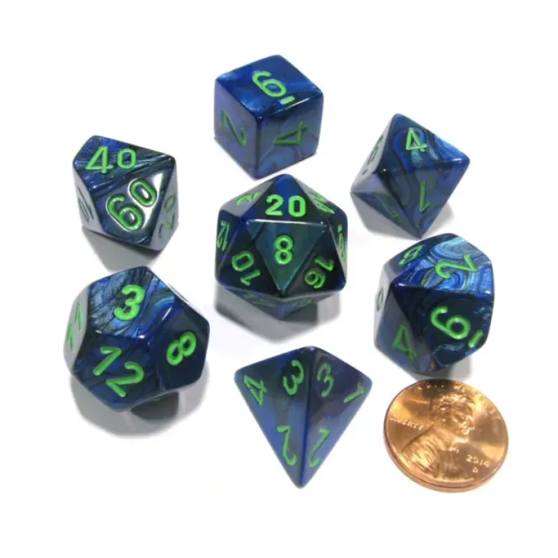 Dice>Polyhedral 7-Die Lustrous Chessex Dice Set - Dark Blue with Green - Your Source for Gaming Essentials