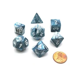 Dice>Polyhedral 7-Die Lustrous Chessex Dice Set - Slate with White Numbers - Your Source for Gaming Essentials