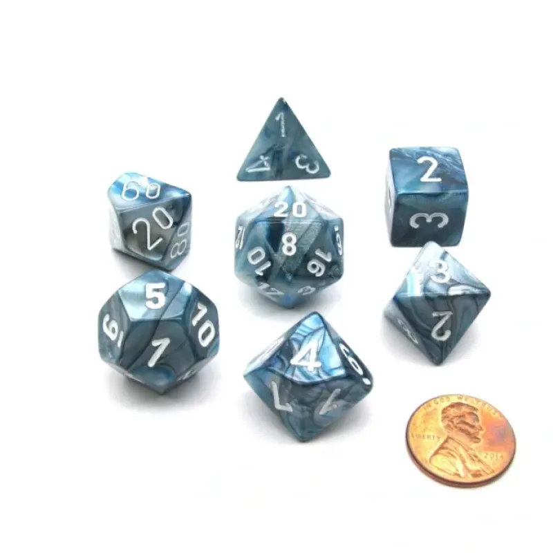 Dice>Polyhedral 7-Die Lustrous Chessex Dice Set - Slate with White Numbers - Your Source for Gaming Essentials