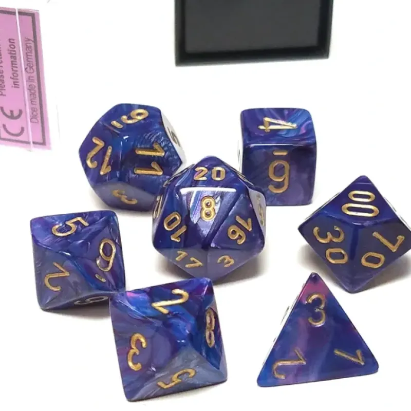 Dice>Polyhedral 7-Die Lustrous Chessex Dice Set - Purple with Gold Numbers - Your Source for Gaming Essentials
