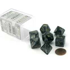 Dice>Polyhedral 7-Die Lustrous Chessex Dice Set - Black with Gold Numbers - Your Source for Gaming Essentials
