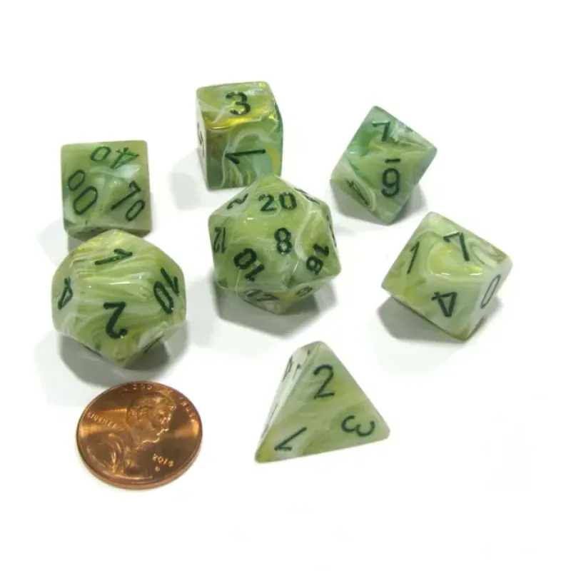 Dice>Polyhedral 7-Die Marble Chessex Dice Set - Green with Dark Green Numbers - Your Source for Gaming Essentials