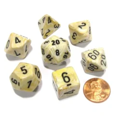 Dice>Polyhedral 7-Die Marble Chessex Dice Set - Ivory with Black Numbers - Your Source for Gaming Essentials