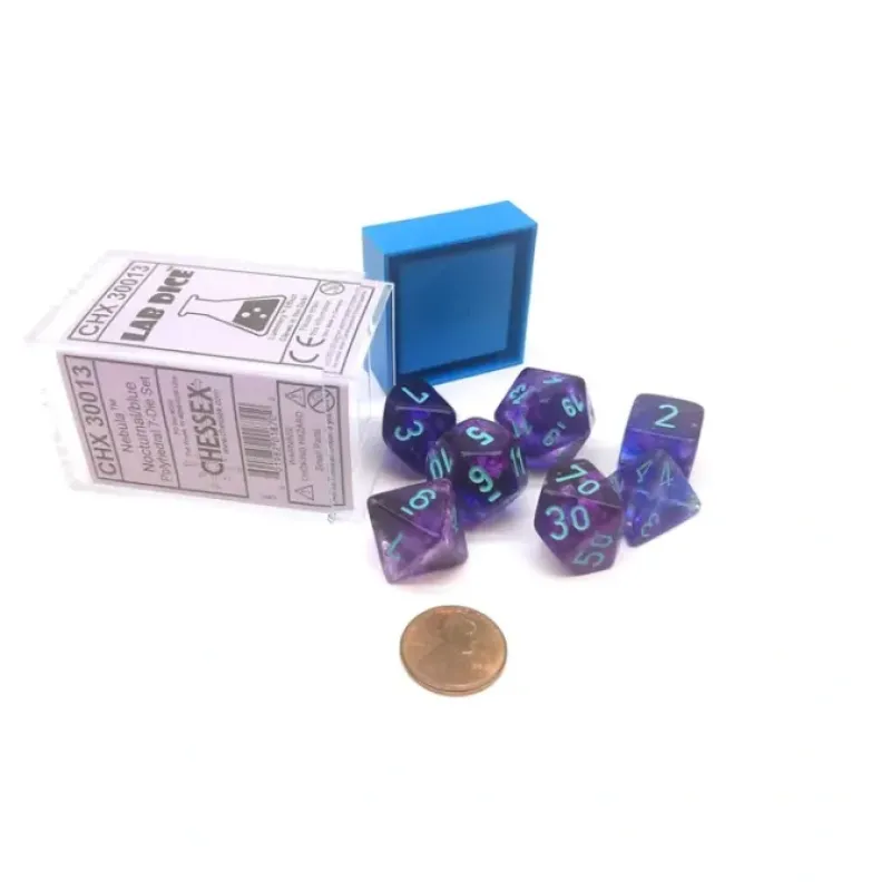 Dice>Polyhedral 7-Die Nebula Lab Dice Chessex Dice Set - Nocturnal with Blue Numbers - Your Source for Gaming Essentials