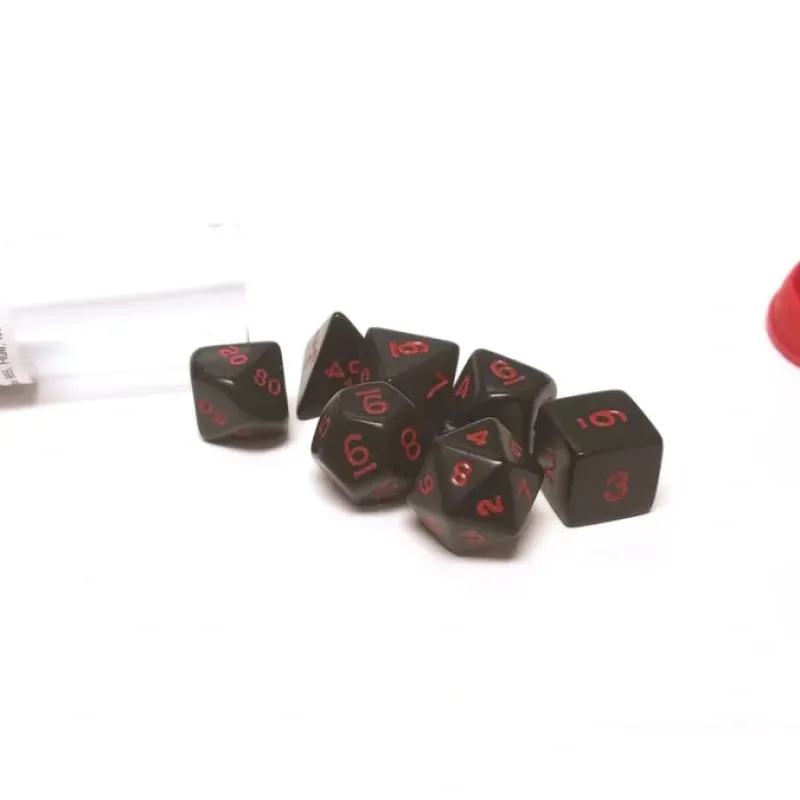 Dice>Polyhedral 7-Die Opaque Dice Set - Black with Red Numbers - Your Source for Gaming Essentials