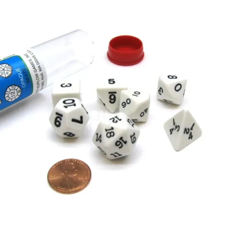 Dice>Polyhedral 7-Die Opaque Dice Set - White with Black Numbers - Your Source for Gaming Essentials
