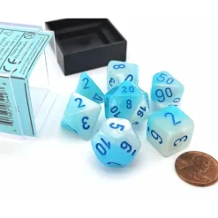 Dice>Polyhedral 7-Die Set, Luminary Gemini - Pearl Turquoise-White with Blue - Your Source for Gaming Essentials