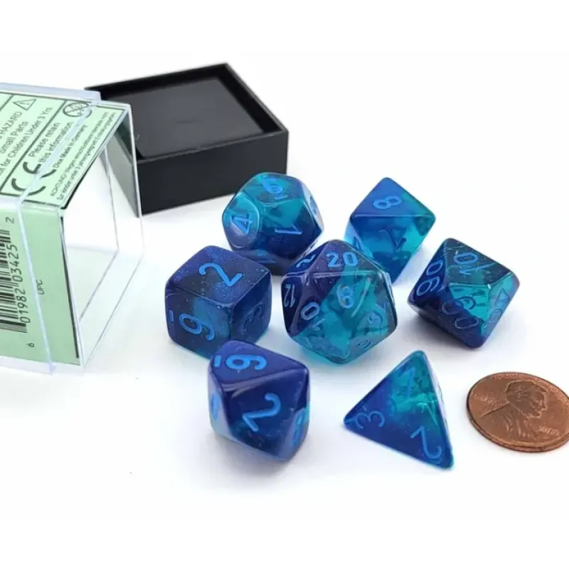 Dice>Polyhedral 7-Die Set, Luminary Gemini - Blue-Blue with Light Blue Numbers - Your Source for Gaming Essentials