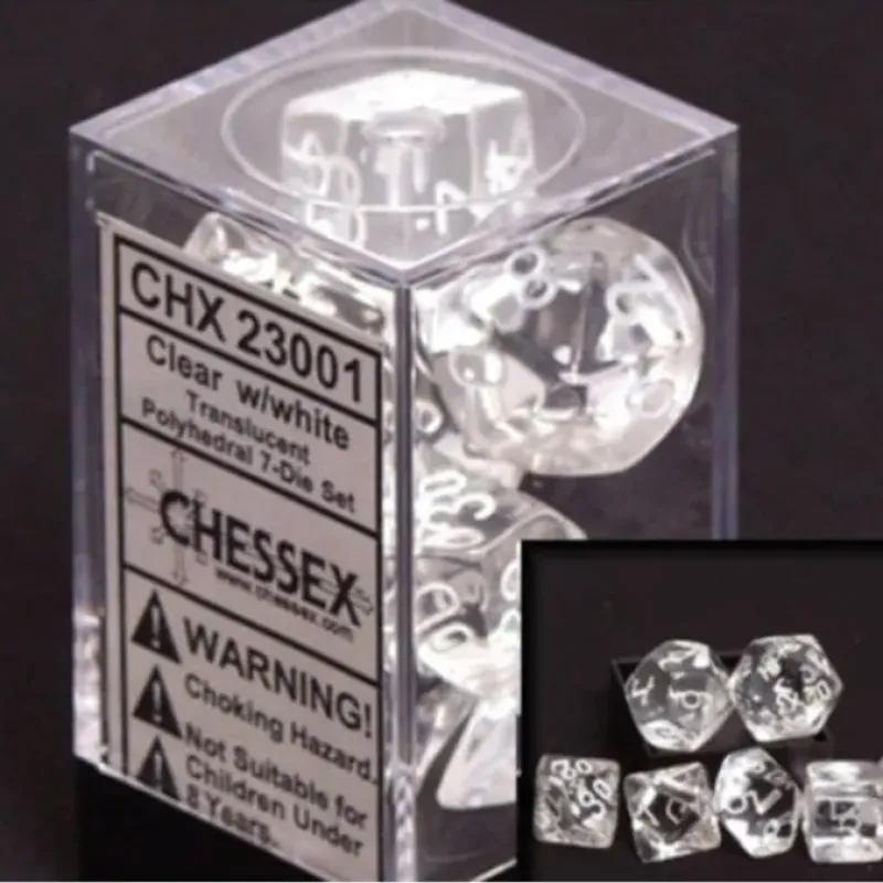 Dice>Polyhedral 7-Die Translucent Chessex Dice Set - Clear - Your Source for Gaming Essentials