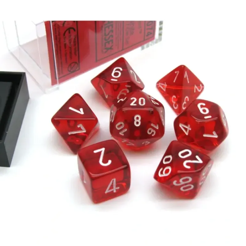 Dice>Polyhedral 7-Die Translucent Chessex Dice Set - Red with White Numbers - Your Source for Gaming Essentials
