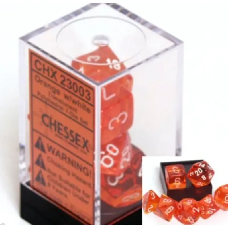 Dice>Polyhedral 7-Die Translucent Chessex Dice Set - Orange - Your Source for Gaming Essentials