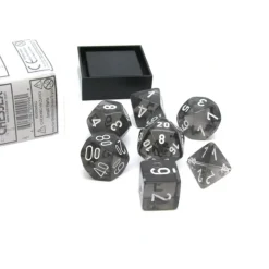 Dice>Polyhedral 7-Die Translucent Chessex Dice Set - Smoke with White Numbers - Your Source for Gaming Essentials