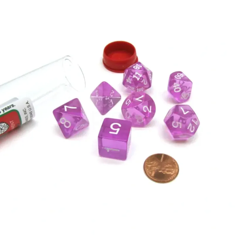 Dice>Polyhedral 7-Die Transparent Dice Set - Orchid - Your Source for Gaming Essentials