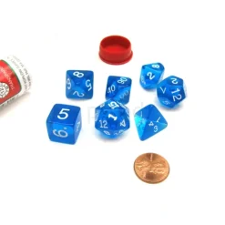 Dice>Polyhedral 7-Die Transparent Dice Set - Blue with White Numbers - Your Source for Gaming Essentials
