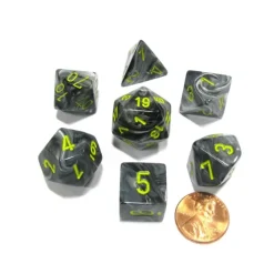 Dice>Polyhedral 7-Die Vortex Chessex Dice Set - Black with Yellow Numbers - Your Source for Gaming Essentials