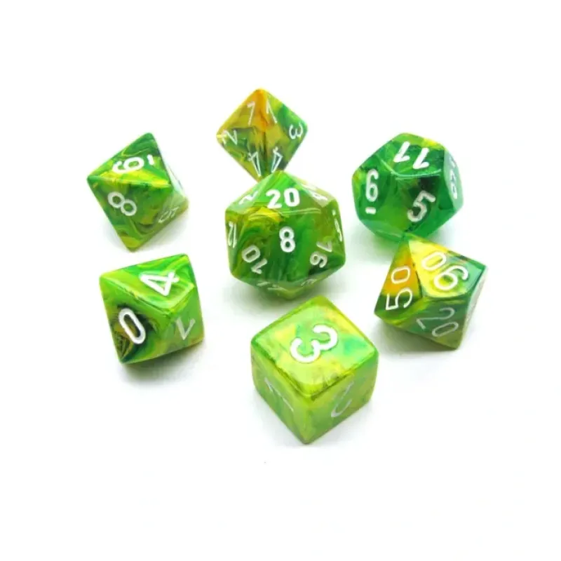 Dice>Polyhedral 7-Die Vortex Chessex Dice Set - Dandelion with White Numbers - Your Source for Gaming Essentials