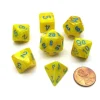 Dice>Polyhedral 7-Die Vortex Chessex Dice Set - Yellow with Blue Numbers - Your Source for Gaming Essentials