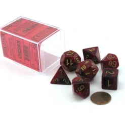 Dice>Polyhedral 7-Die Vortex Chessex Dice Set - Burgundy with Gold Numbers - Your Source for Gaming Essentials