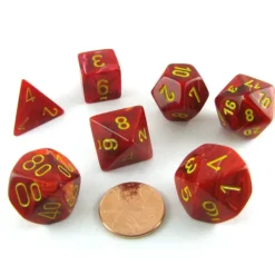 Dice>Polyhedral 7-Die Vortex Chessex Dice Set - Red with Yellow Numbers - Your Source for Gaming Essentials