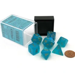 Dice>Polyhedral DnD 7-Dice Set, Luminary Borealis - Teal with Gold Numbers - Your Source for Gaming Essentials
