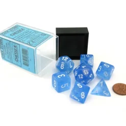 Dice>Polyhedral DnD 7-Dice Set, Luminary Borealis - Sky Blue with White Numbers - Your Source for Gaming Essentials