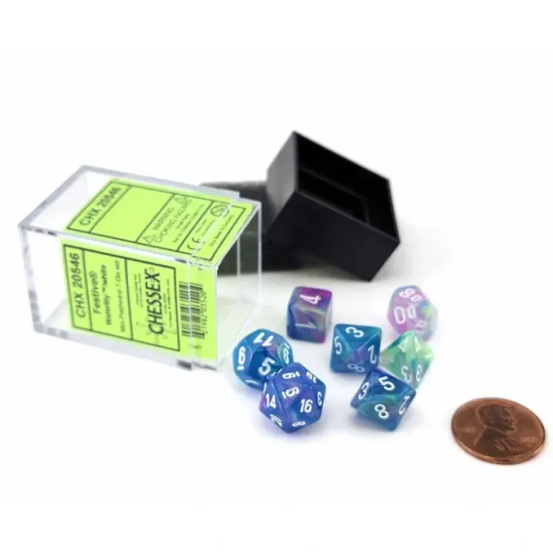 Dice>Polyhedral Mini 7-Die Set, Festive - Waterlily with White Numbers - Your Source for Gaming Essentials